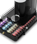 Crystal Tempered Glass Top Organizer Drawer Holder For Nespresso Vertuo Capsules with colorful pods on countertop