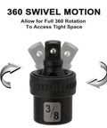 360 swivel adapter from Beefy Heavy Duty 49 Piece Three Eighths Inch Drive Impact Socket Set With Deep And Shallow Sockets