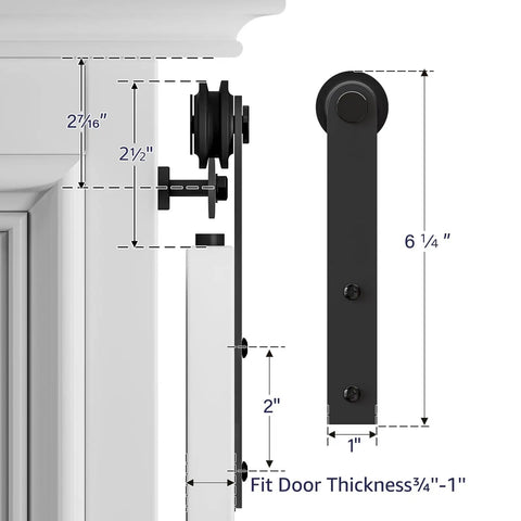 Diagram of Five Foot Mini Double Door Sliding Barn Door Hardware Kit for Cabinets TV Stands and Wardrobes Quiet Smooth Rolling System