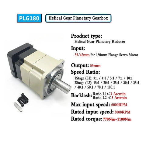 Heavy Duty Planetary Gearbox For 180 Flange Servo Motors Delivers Smooth Power With Ratios From Three To One Hundred, helical gear design.
