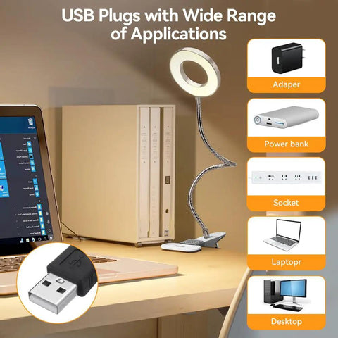 Clip On LED Desk Light With Clamp And Flexible Gooseneck 3 Color Modes And 10 Brightness Levels Perfect Reading Light For Bedtime
