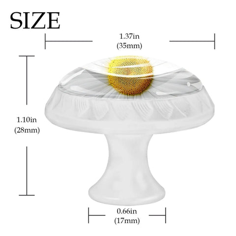 White Daisy Cabinet Knobs 4 Pack 35mm Round Drawer Pulls for Kitchen Cabinets Dressers Cupboards with ABS and Crystal Glass