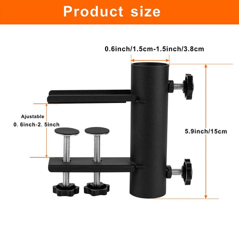 Heavy Duty Patio Umbrella Clamp Mount For Deck Railings And Outdoor Furniture Adjustable 0.6 To 1.5 Inch Pole Diagram