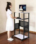 Smooth Rolling 3 Tier Standing Desk With Pull Out Keyboard Tray And Heavy Duty Steel Frame Built Tough for workspace use.