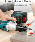 Cordless Rivet Gun Kit With Fast Charge Battery in use on metal sheet, featuring brushless electric blind rivet tool, portable for DIY projects