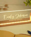 Personalized Light Up Desk Name Plate With Your Name Title Or Motto, Dope Acrylic Desk Nameplate for office decor on wooden base