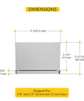 Dimensions diagram for adjustable glass to curb mount shower door pivot hinge for frameless showers, 4 inch overall width.