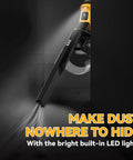 No Fuss Heavy Duty Cordless Handheld Vacuum Five In One With 500 Watt Motor And 46 Cubic Feet Airflow featuring LED lights.