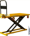 Heavy Duty Electric Scissor Lift Table Cart 47 Inch Height With 660 Lbs Capacity, yellow portable flatbed with remote.
