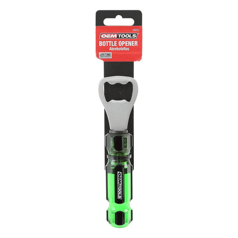Screwdriver Style Bottle Opener With Durable Acetate Handle Built For Workspaces, Garages, And Toolboxes, green handle