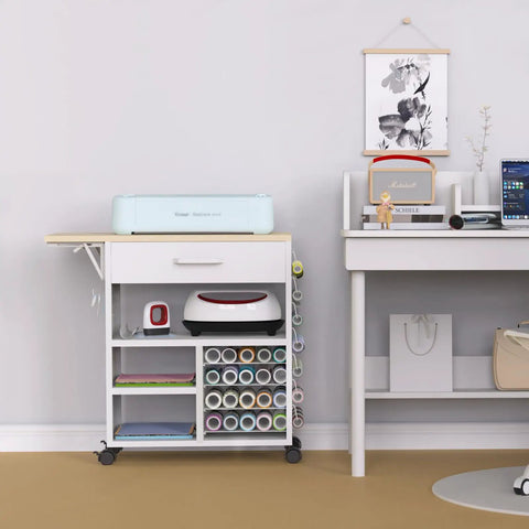 Heavy Duty Craft Cart With Adjustable Shelves And Large Drawers For Cricut And Vinyl Scrapbooking, Mobile Workstation On Wheels