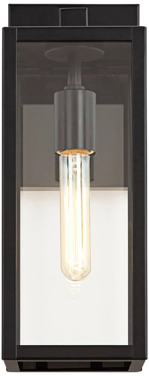 Dope Mystic Black Outdoor Wall Light With Clear Glass Panel, 14 1/4 Inch Tall, 7 Inch Projection, Backplate 7x5 Inches