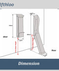 Heavy Duty Kickdown Door Stopper For Bottom Of Door, Hands Free Knock To Lock Design And No Bend Required dimensions diagram showing sizes and angles.