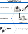 Product features of Heavy Duty Electric Sheet Metal Nibbler With Iron Sawer showing double anti-slip and blade design.