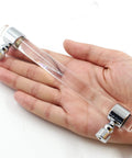 Six Pack Clear Acrylic T Bar Cabinet Pulls For Dresser And Kitchen Cabinets With 5 Inch Hole Centers shown in hand