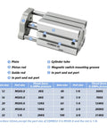 Compact Guide Rod Air Cylinder Pneumatic Actuator with labeled parts diagram for automation projects, aluminum build for durability.