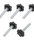 Five Pack Black Star Knobs With 5/16 Inch 18 Threads 2.1 Inch Male Studs Badass Easy Grip Plastic Thumb Screws for Toolboxes.