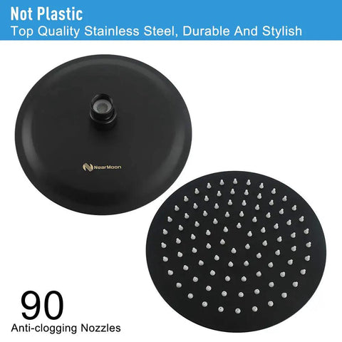 8 Inch Matte Black Stainless Steel Rain Shower Head With High Flow Water Pressure Boost Ultra Thin Design Heavy Duty Rainfall Head