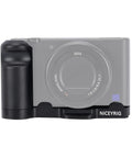 L-Shaped Grip For Sony ZV-1 II And ZV-1F Vlog Cameras With Black ARCA Extension Bracket And Quick Release Plate front view