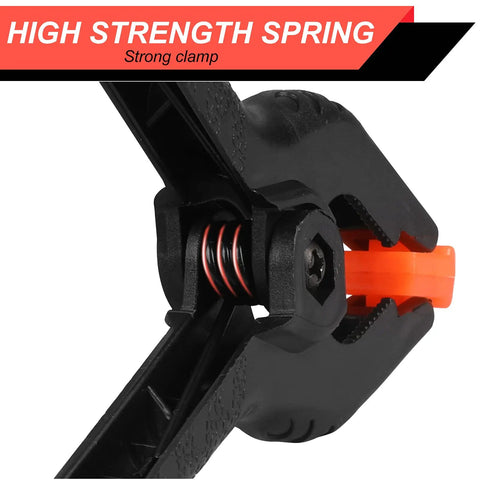 Close-up of a 4.5-inch spring nylon clamp with orange splint, part of an 8 Pack 4.5 Inch Spring Nylon Clamps Heavy Duty Plastic Clips