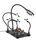 DIY Pro Grade Soldering Station With Flexible Magnetic Helping Hands And 3X LED Magnifying Lamp Four PCB Board Holders