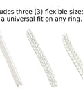 Invisible Silicone Ring Sizers Kit With Three Universal Sizes For Quick Resize In Under 30 Seconds No Fuss Easy Reusable Unisex Resizer For Loose Rings That Fit Women And Men, showing three silicone sizers