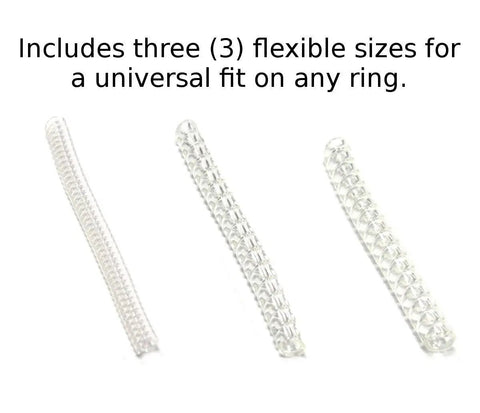 Invisible Silicone Ring Sizers Kit With Three Universal Sizes For Quick Resize In Under 30 Seconds No Fuss Easy Reusable Unisex Resizer For Loose Rings That Fit Women And Men, showing three silicone sizers