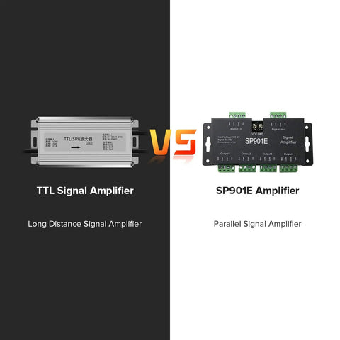 Comparison of TTL Signal Amplifier and SP901E Amplifier for SPI Signal Amplifier Repeater for Addressable LED Strips and Dream Color Panels