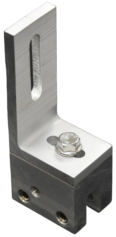 Rock Solid Hella Secure Standing Seam Metal Roof Clamp With L Bracket For Solar Panels And Snow Guards, aluminum construction, close-up view.