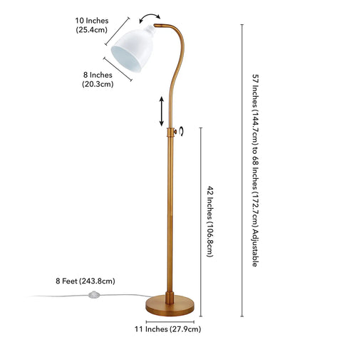 Adjustable Arc Floor Lamp With Brass Metal Shade, Handcrafted Brass Finish On Steel Base with 8 Ft Cord and E26 Socket