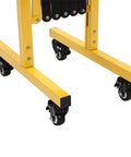 Heavy Duty Yellow And Black Folding Security Gate Built Like A Tank With Top Shelf Craftsmanship Smooth Rolling Casters details.