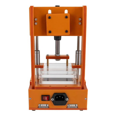 Front view of PCBA Test Stand For DIY Projects With 3 Acrylic Boards And Bakelite Fixture, PCB Test Jig, 6x5 in, orange color