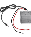 No Stress Step Up DC Boost Converter Cable delivering dead serious 57V 4.5A amp output with silver casing and wires.