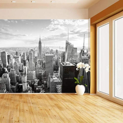 New York City Skyline Canvas Wall Mural In Black And White Self Adhesive Peel And Stick Wallpaper For Living Room Decor