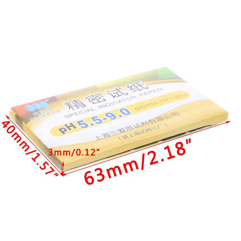 80 Strips pH Test Paper Kit With Short Range 5.5 To 9.0 Alkaline Indicator Strips in package with dimensions