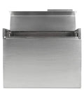 Front view of modern wall mounted mailbox in rust resistant stainless steel built for outdoor use with open lid.