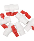 Six Pack One Half Inch PVC Ball Valves With Red T Handle For Cold Water Lines And Irrigation, Leak Free Shutoff With EPDM O Rings