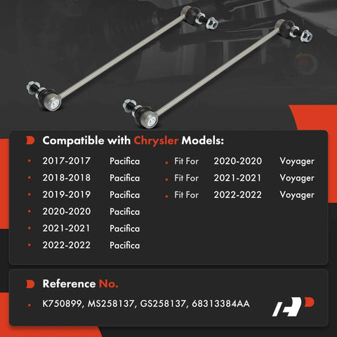 Front Sway Bar Links Set For Chrysler Pacifica 2017 To 2022 And Voyager 2020 To 2022, 2 Pack Bolt On Stabilizer Bar Links shown