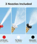 High Pressure Garden Hose Nozzle With Metal Power Washer Wand, 3 Spray Tips including jet, fan, and adjustable for cleaning