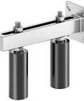 Six Inch Slide Gate Guide Roller With Adjustable UHMW Nylon Guider And Heavy Duty Steel Bracket Black Powder Coat