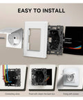Top Shelf EU Standard Electrical Wall Sockets with Waterproof Covers 5 Pack installation guide showing snap fit wiring and parts.