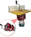 Rock Solid Aluminum Router Lift Precision Milling Table Insert for Woodworking with stainless steel rod and motor mount.