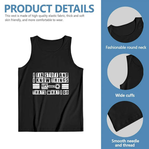Dope Men's Tank Top Featuring A Gnarly Car Mechanic Funny Quote with wide cuffs and round neck, black cotton fabric.