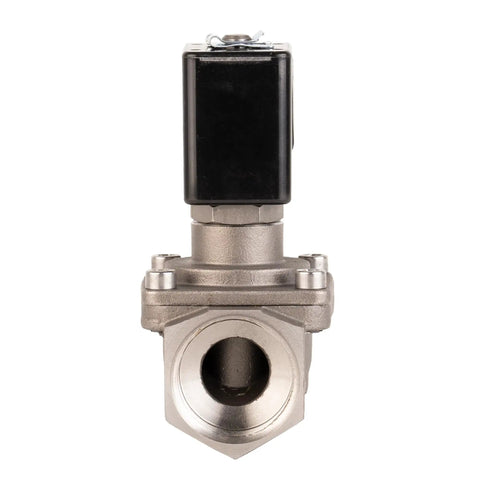 Front view of Three Quarters Inch NPT Solenoid Valve 12V DC Stainless Steel AISI316 Viton Seal Normally Closed for diesel use