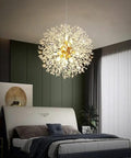 Gold Crystal 12 Light Modern Dandelion Firework Chandelier Ceiling Pendant Light For Bedroom Dining Room And Living Room With Adjustable Cable 20.87 Inch Diameter Lit Showpiece Fixture in bedroom setting