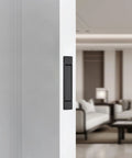 Matte Black Flush Mount Pocket Door Pull Handle With Edge Pull For Sliding Doors in modern room