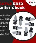 8-Piece CAT40 ER32 Collet Chuck Set for CNC milling and lathe, visible with tool holders, durable quenched steel construction
