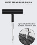 Heavy Duty Tire Repair Kit 24 Piece Universal Plug And Patch Set tool inserting plug into tire puncture