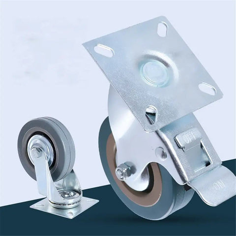 Heavy Duty Swivel Caster Wheels For Furniture Carts And Workbenches Four Pack Two Inch Nylon Rollers With Steel Brackets on gray background.