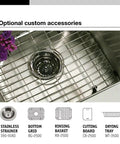 Stainless Steel Undermount Kitchen Sink 23 Inch Single Bowl Eston Series Satin Finish Corrosion Resistant Easy To Clean Built To Last shown with accessories